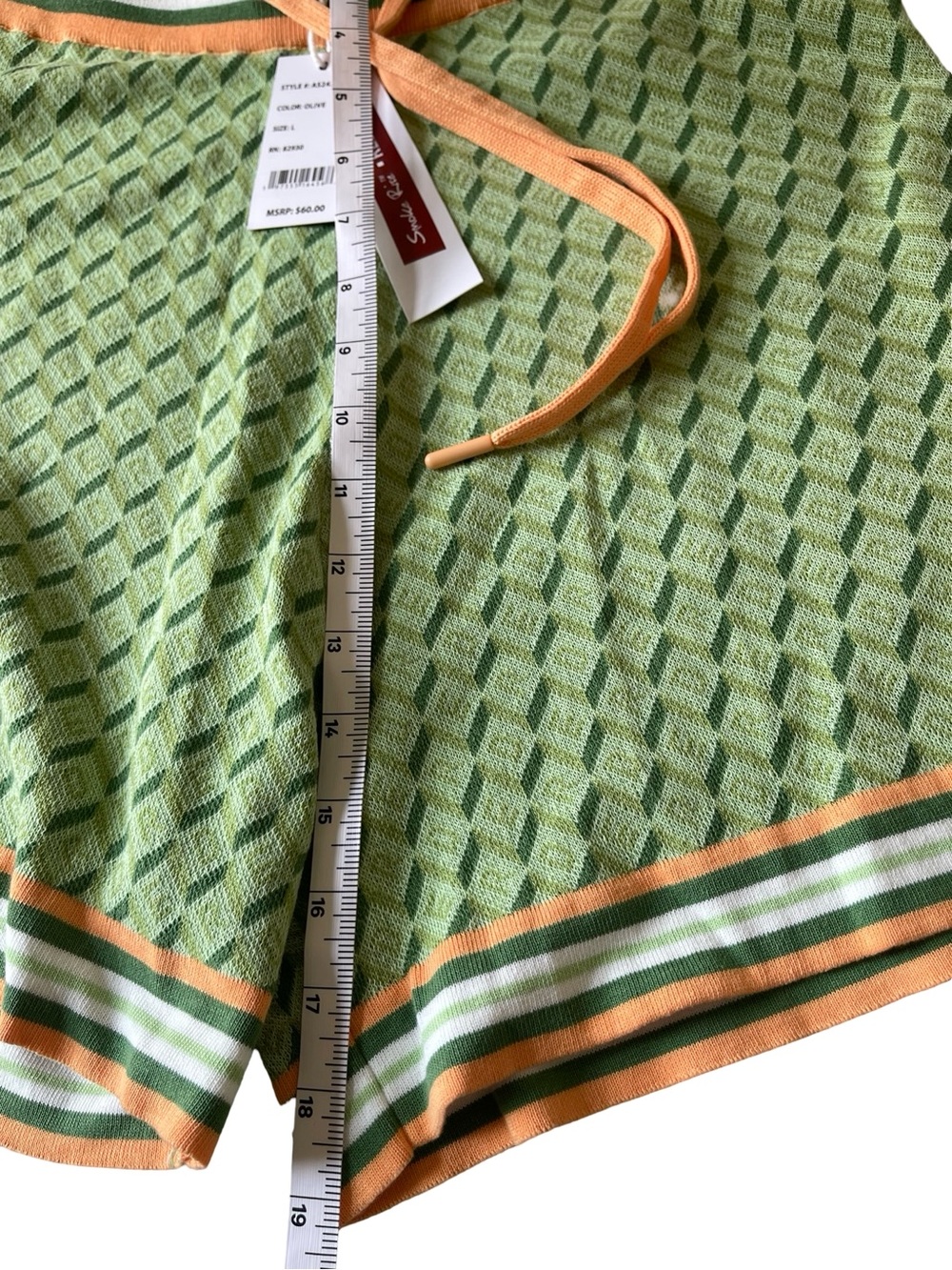 Smoke Rise RED Maison Knit Jacquard Shorts Olive Green & Peach - Size - Picture 4 of 6